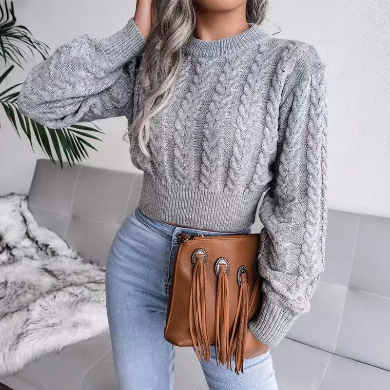 Emmeline Cropped Cable Puff Sleeve Sweater