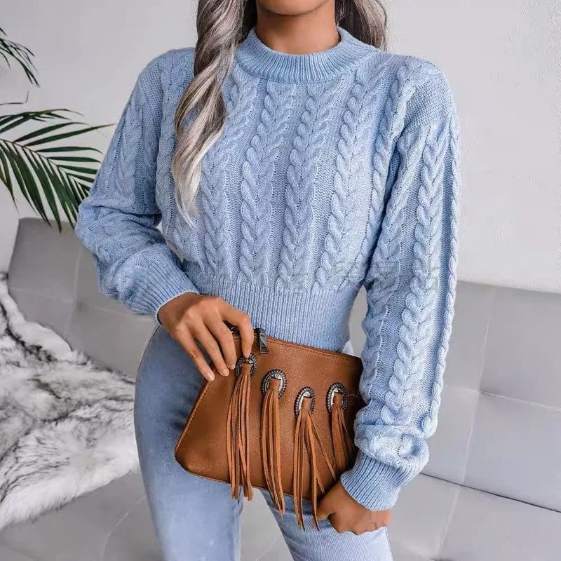 Emmeline Cropped Cable Puff Sleeve Sweater