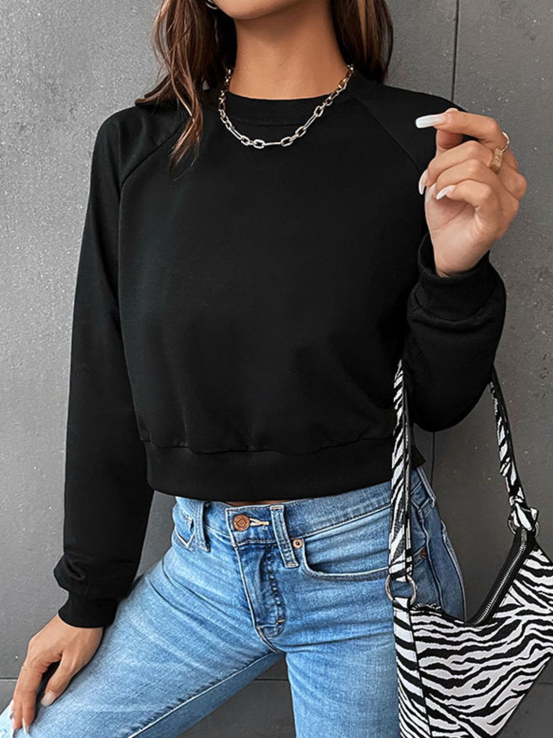 Ambrose-Rae Cropped Raglan Sweatshirt