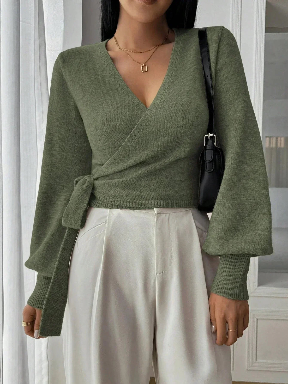 Lottie Cropped Wrap Tie Sweater