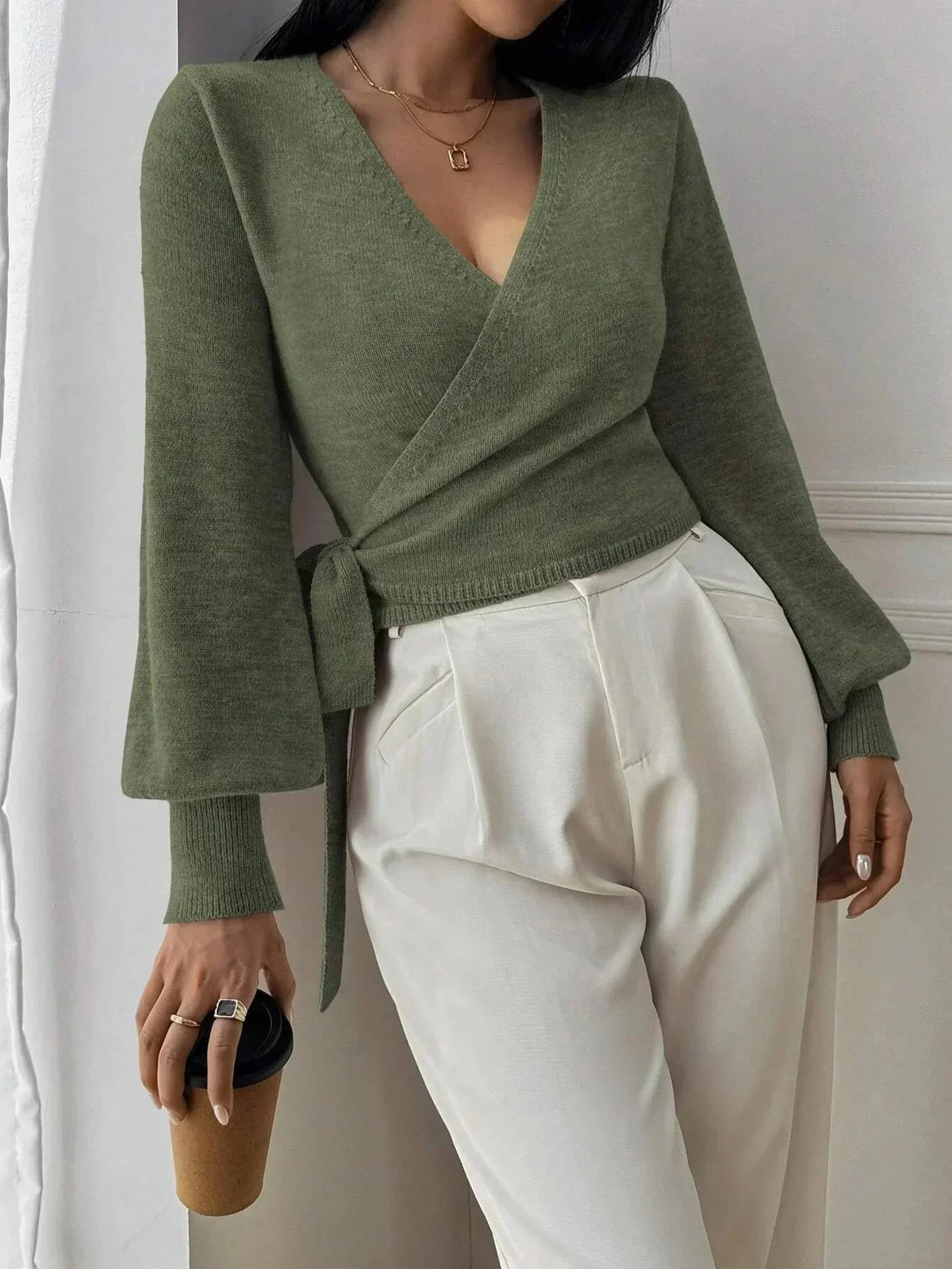 Lottie Cropped Wrap Tie Sweater