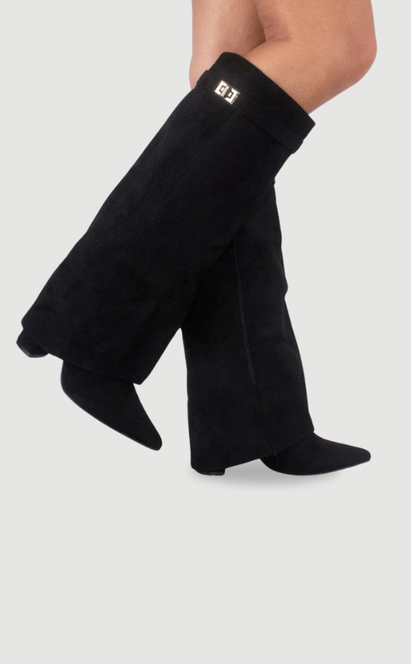 Women’s Faux Suede Fold-Over Boots – Golden Detail
