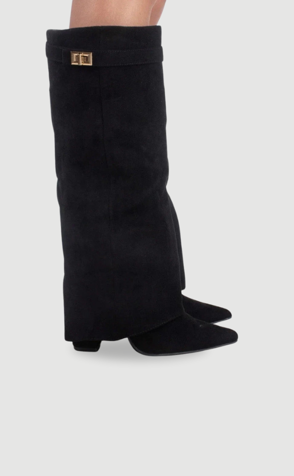 Women’s Faux Suede Fold-Over Boots – Golden Detail