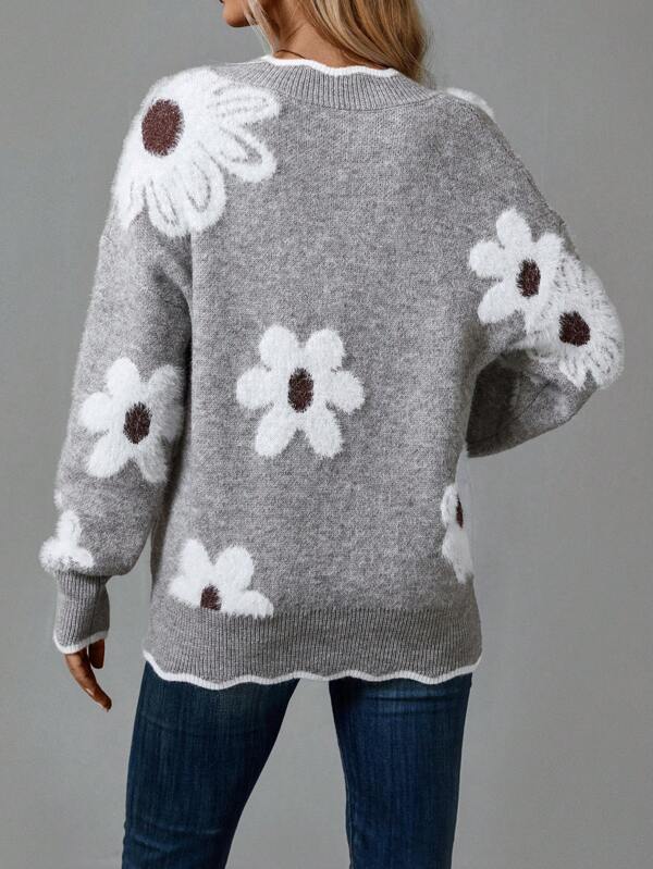Adelaide Daisy Knit V-Neck Sweater
