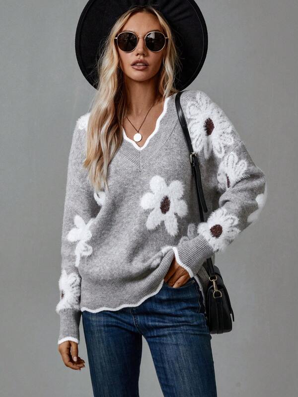 Adelaide Daisy Knit V-Neck Sweater