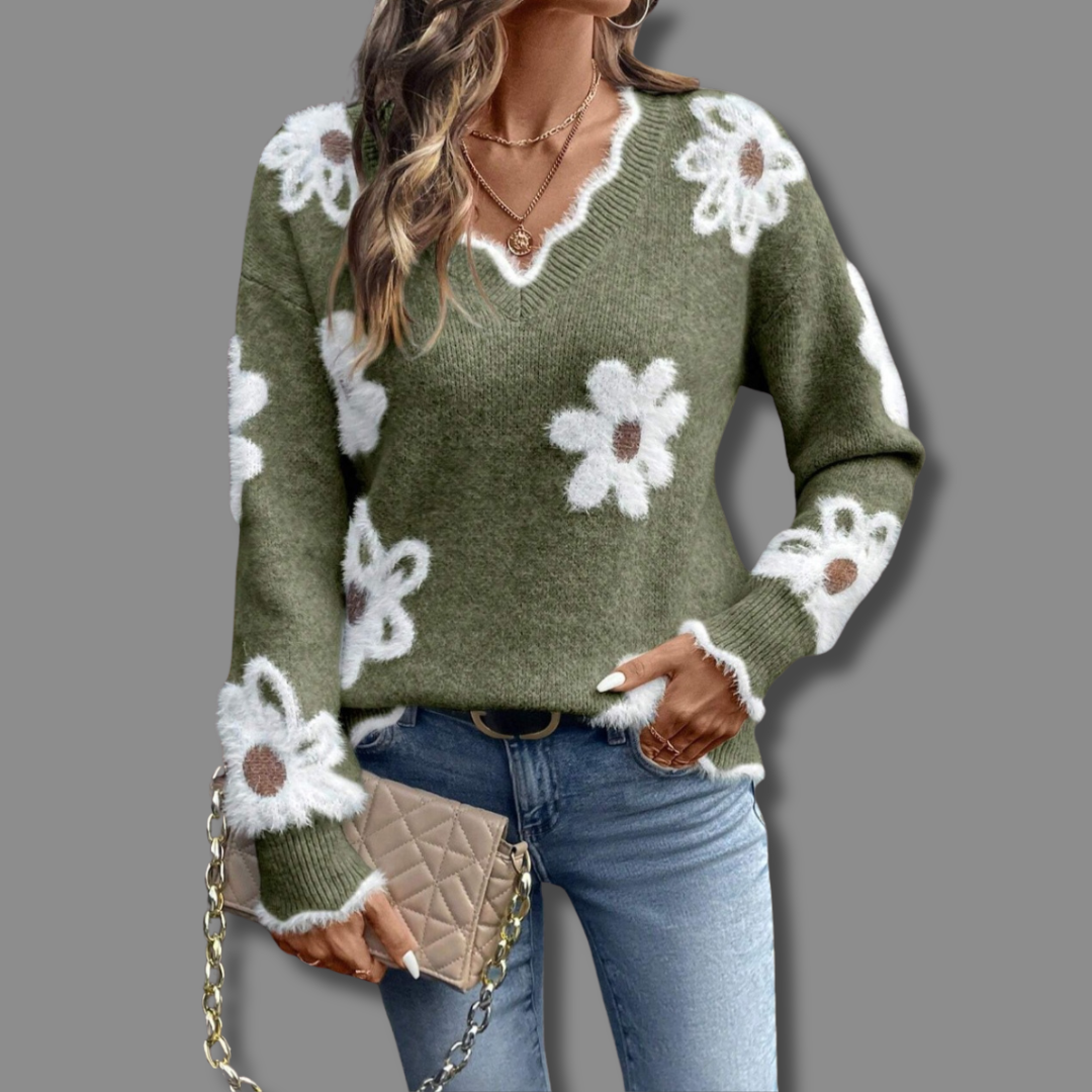 Adelaide Daisy Knit V-Neck Sweater