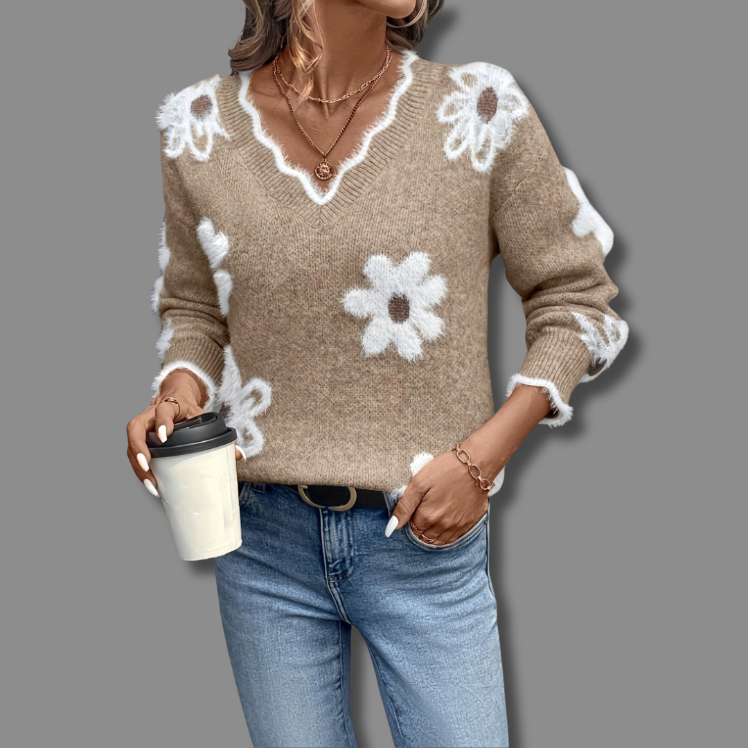 Adelaide Daisy Knit V-Neck Sweater