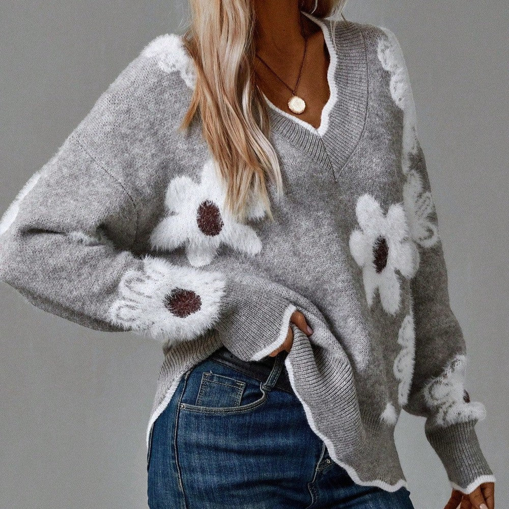 Adelaide Daisy Knit V-Neck Sweater
