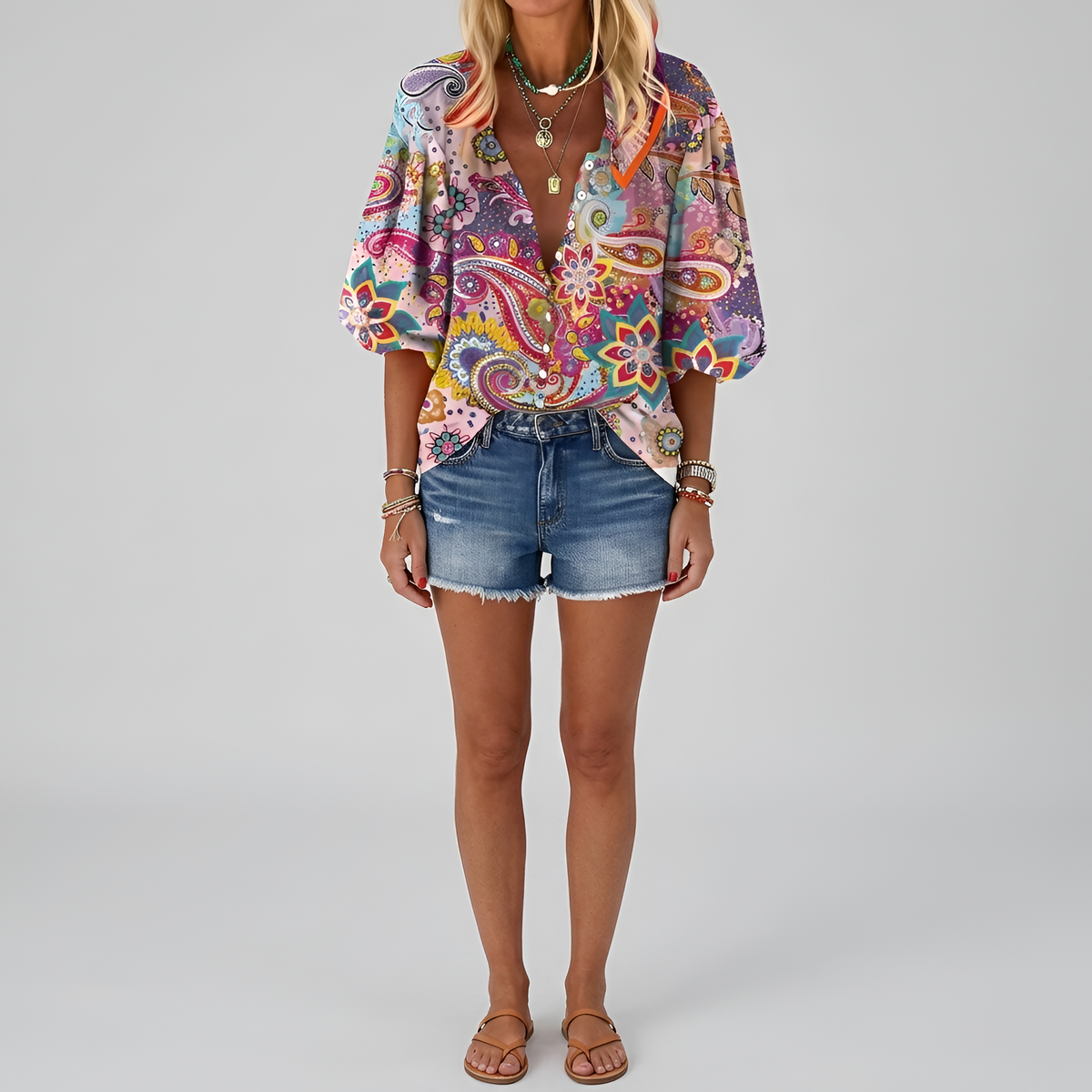 Women's floral blouse with buttons, long sleeve, casual elegant day shirt