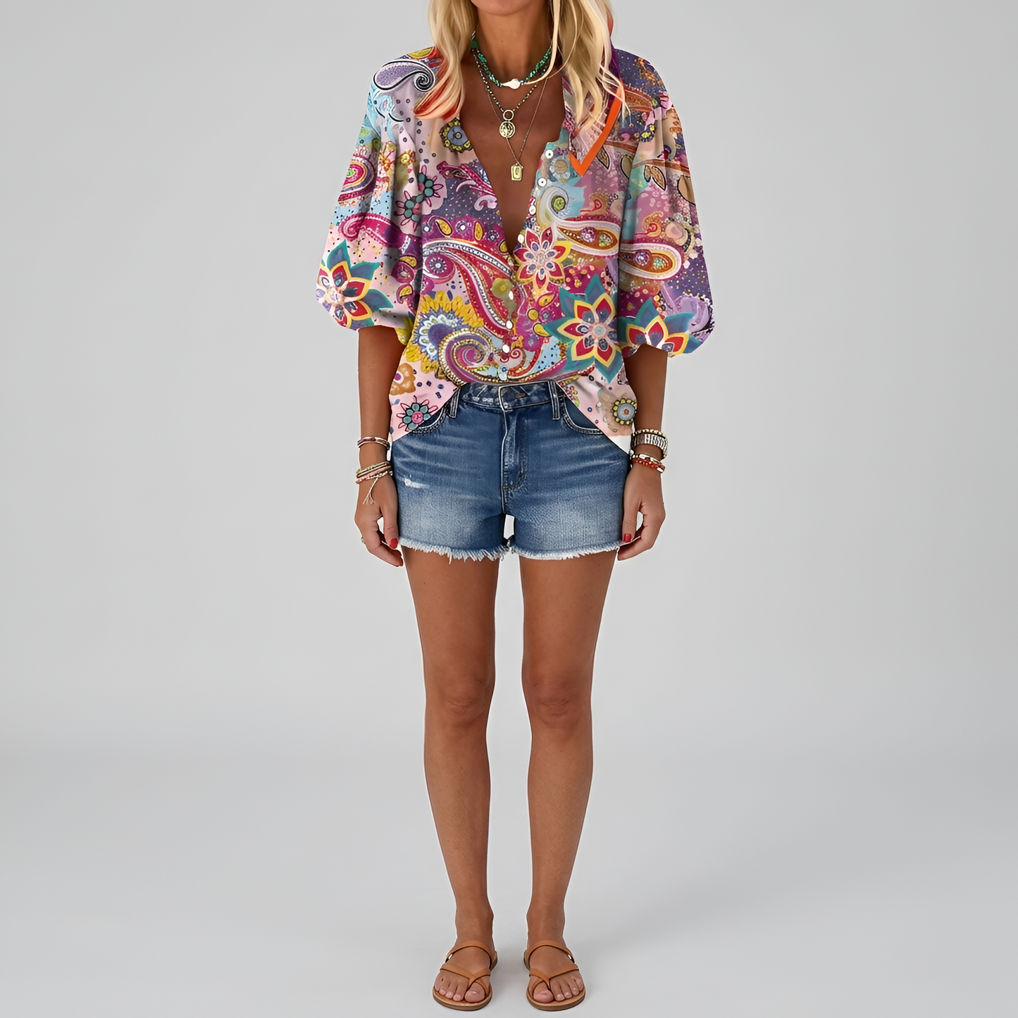 Women's floral blouse with buttons, long sleeve, casual elegant day shirt