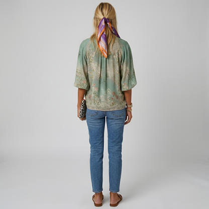 Women's floral blouse with buttons, long sleeve, casual elegant day shirt