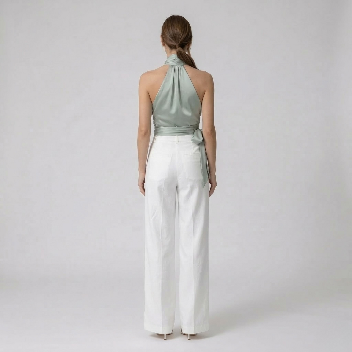 Elegant Women's Top with Halter Neck and Belt Sleeveless Slim Fit Blouse