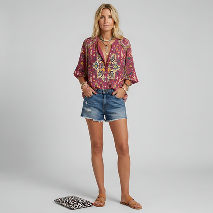 Women's floral blouse with buttons, long sleeve, casual elegant day shirt