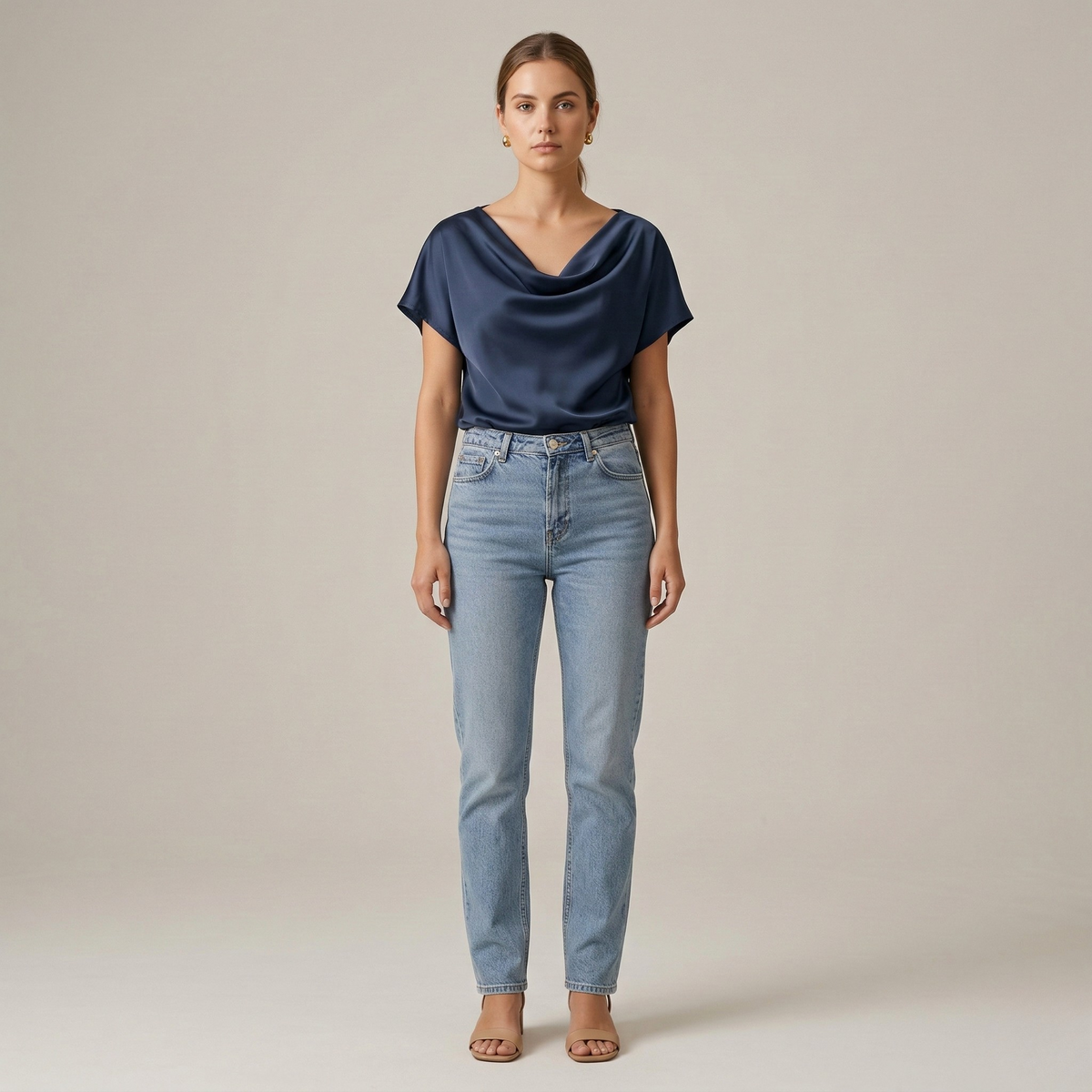 Elegant Women's Blouse with Draped Neckline Short Sleeve Casual Elegant Top