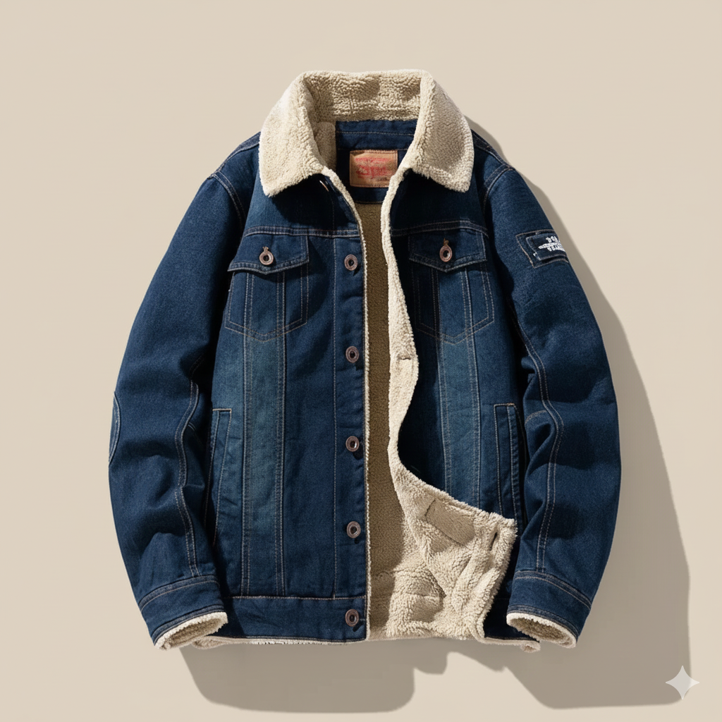 Men's Denim Trucker Jacket, Sherpa Collar and Lining