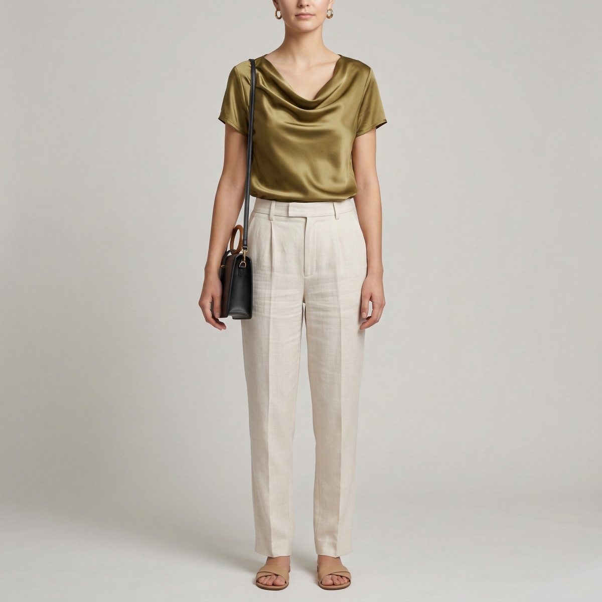 Elegant Women's Blouse with Draped Neckline Short Sleeve Casual Elegant Top