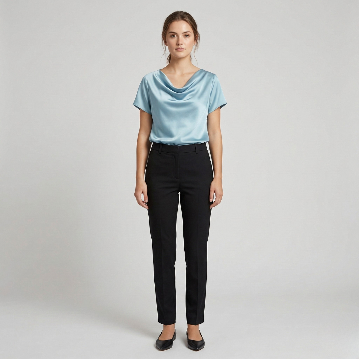 Elegant Women's Blouse with Draped Neckline Short Sleeve Casual Elegant Top