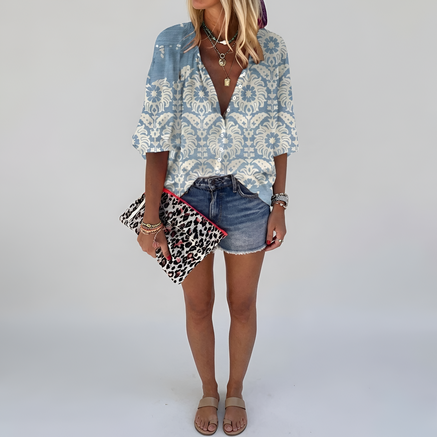 Women's floral blouse with buttons, long sleeve, casual elegant day shirt