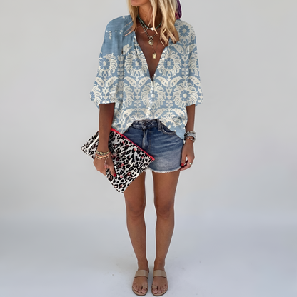 Women's floral blouse with buttons, long sleeve, casual elegant day shirt