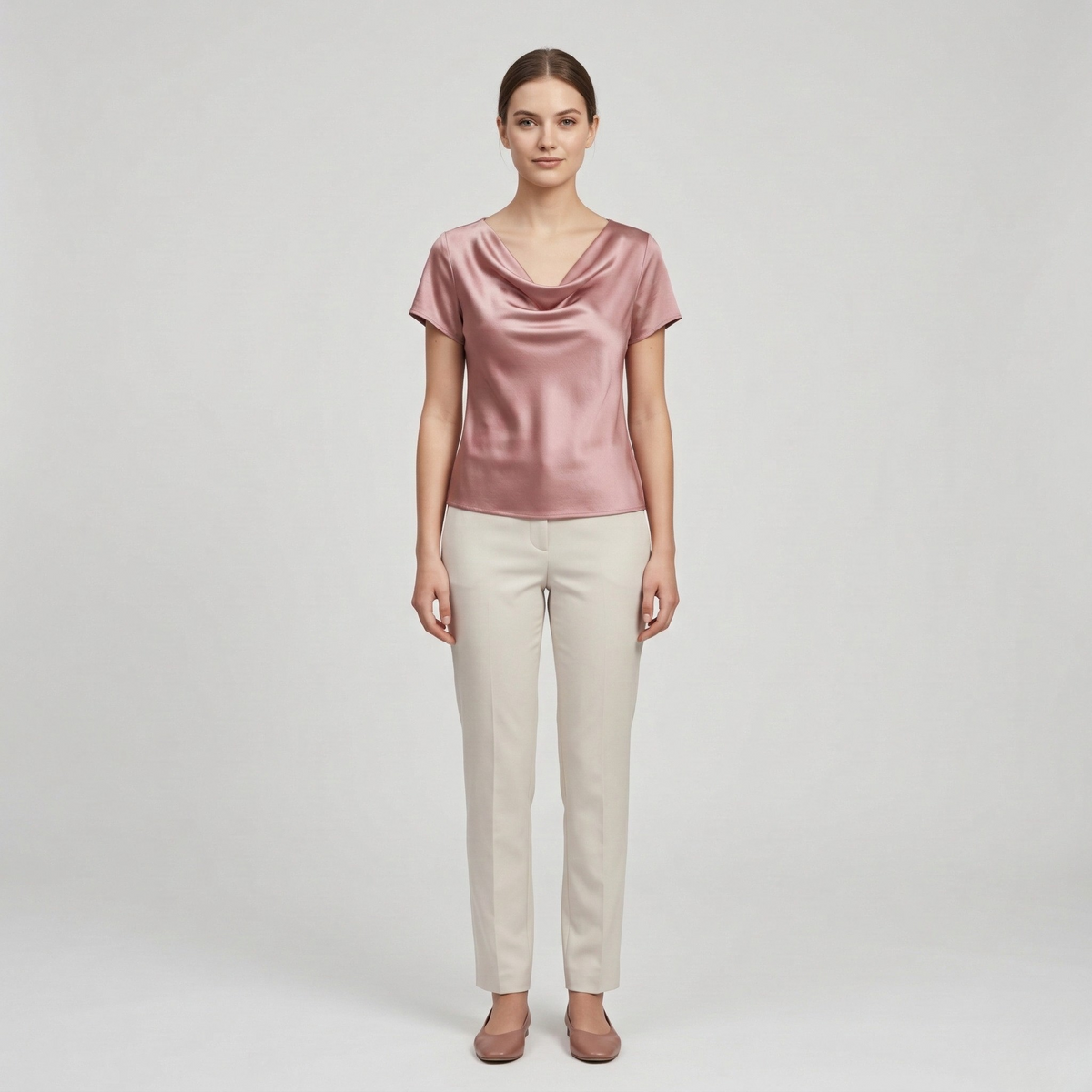 Elegant Women's Blouse with Draped Neckline Short Sleeve Casual Elegant Top