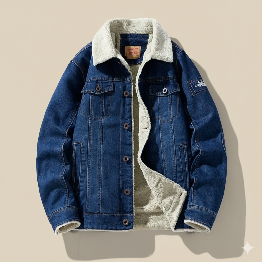 Men's Denim Trucker Jacket, Sherpa Collar and Lining