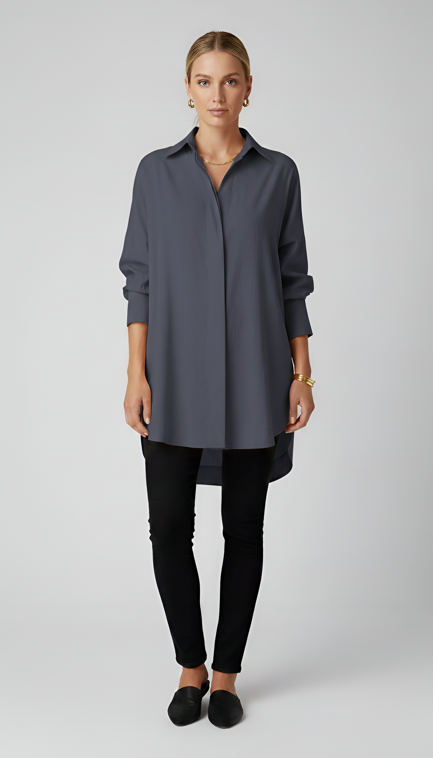 Valerios Fashion women's oversized cotton shirt with classic collar