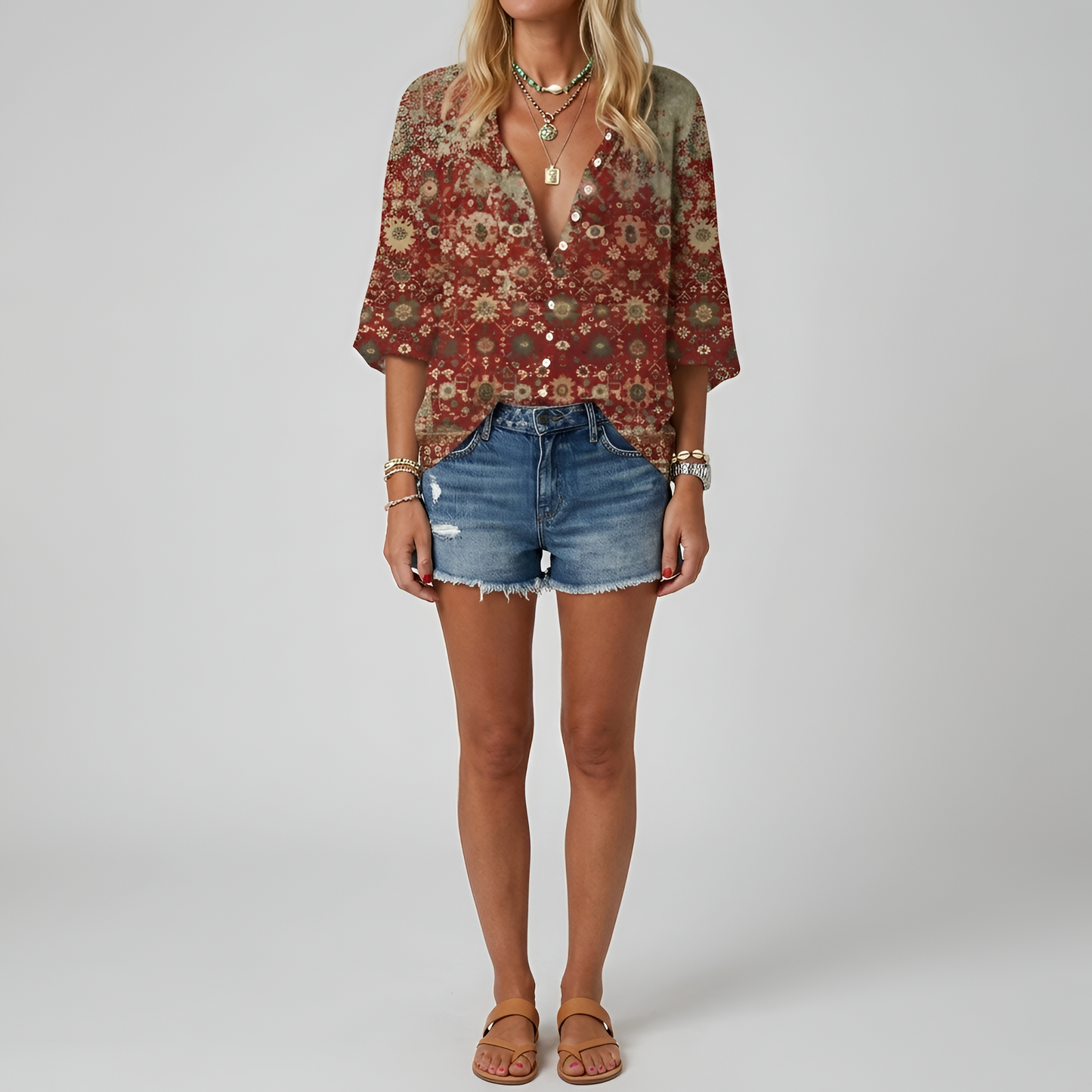 Women's floral blouse with buttons, long sleeve, casual elegant day shirt