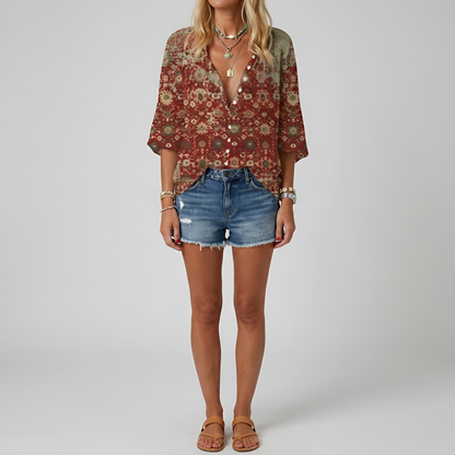 Women's floral blouse with buttons, long sleeve, casual elegant day shirt