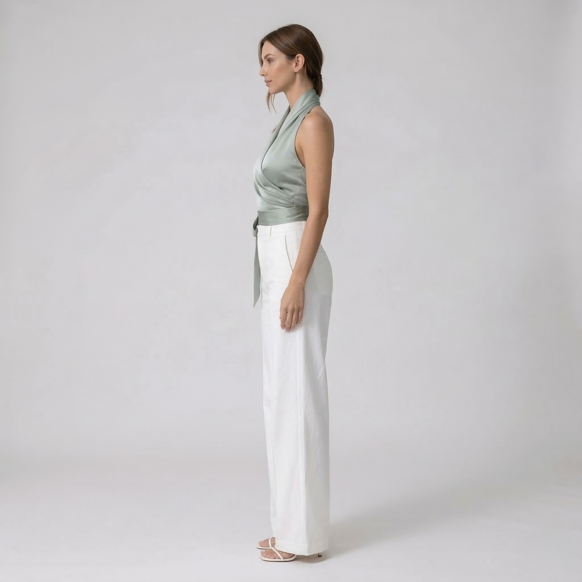 Elegant Women's Top with Halter Neck and Belt Sleeveless Slim Fit Blouse