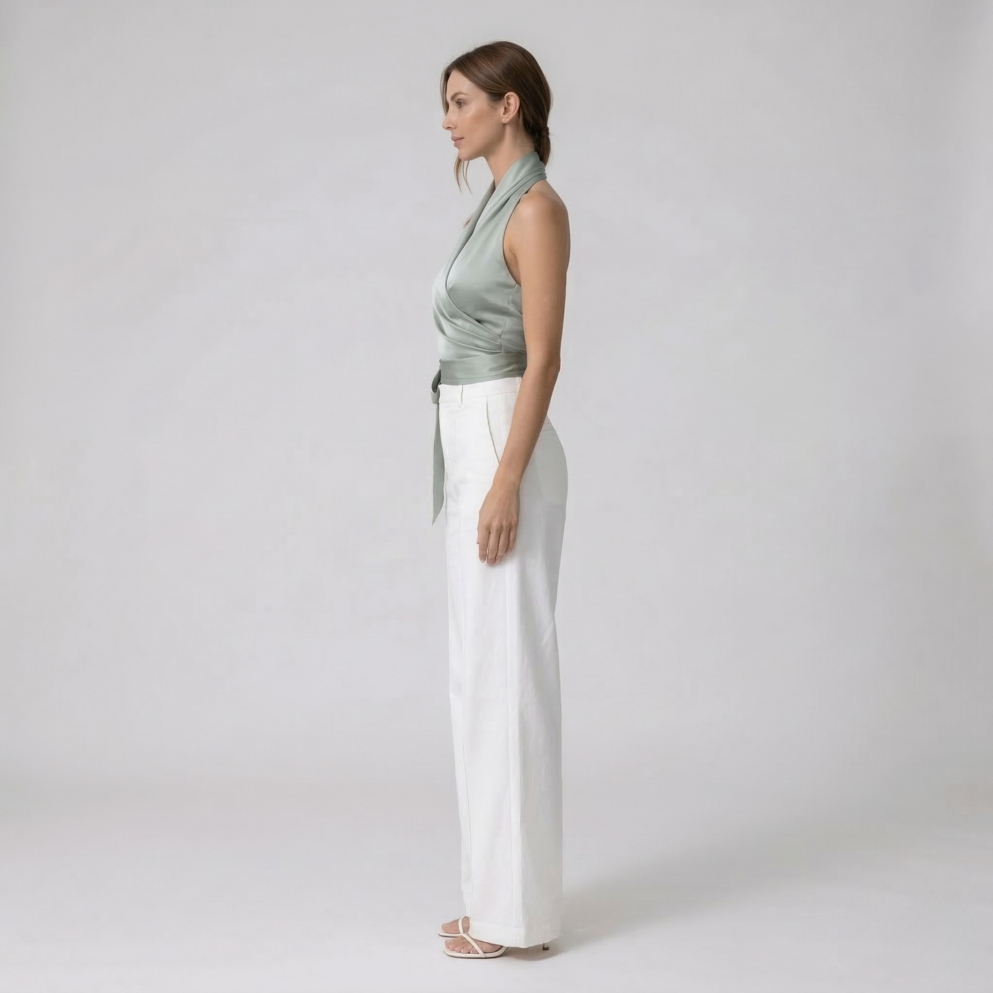 Elegant Women's Top with Halter Neck and Belt Sleeveless Slim Fit Blouse