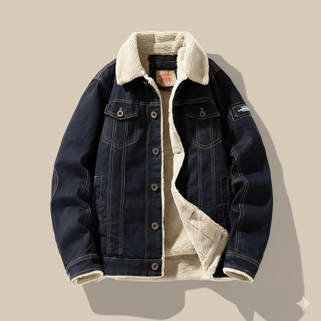Men's Denim Trucker Jacket, Sherpa Collar and Lining