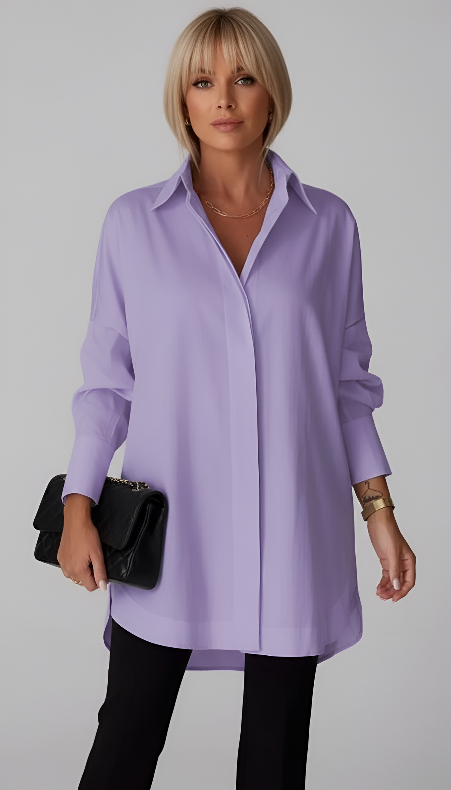 Valerios Fashion women's oversized cotton shirt with classic collar