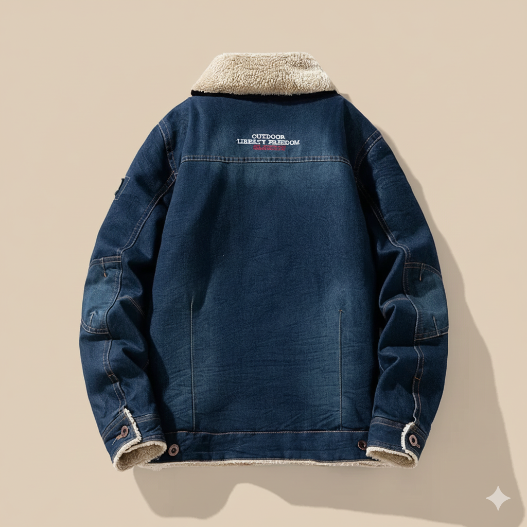 Men's Denim Trucker Jacket, Sherpa Collar and Lining