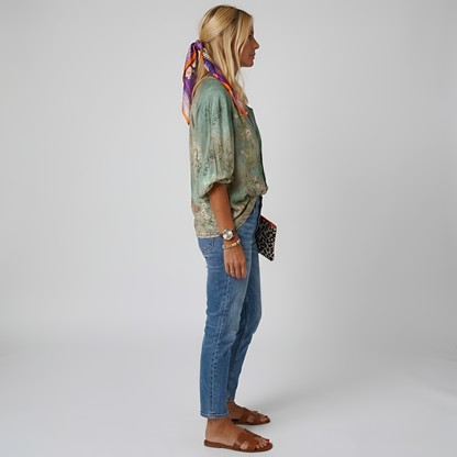 Women's floral blouse with buttons, long sleeve, casual elegant day shirt