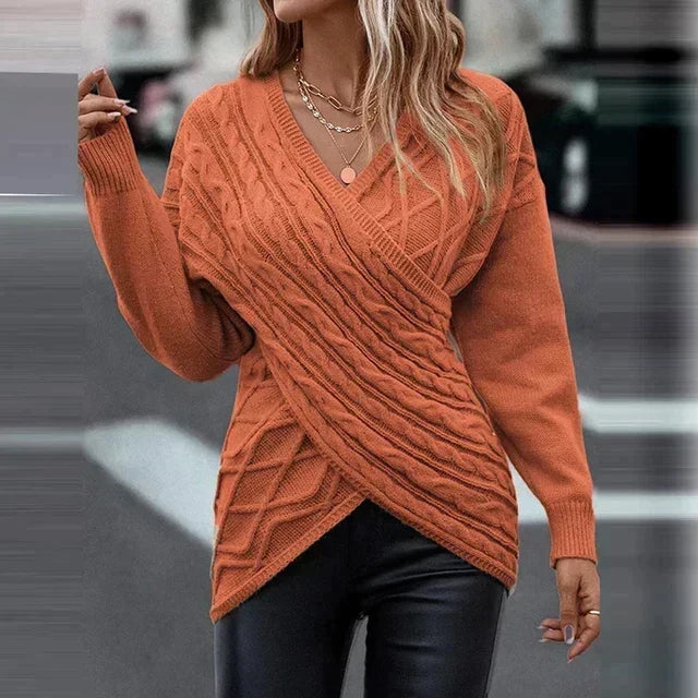 Sonja-Belle Cable Wrap Front Sweater