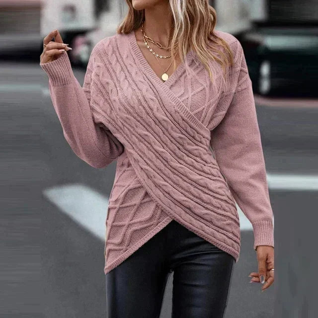 Sonja-Belle Cable Wrap Front Sweater