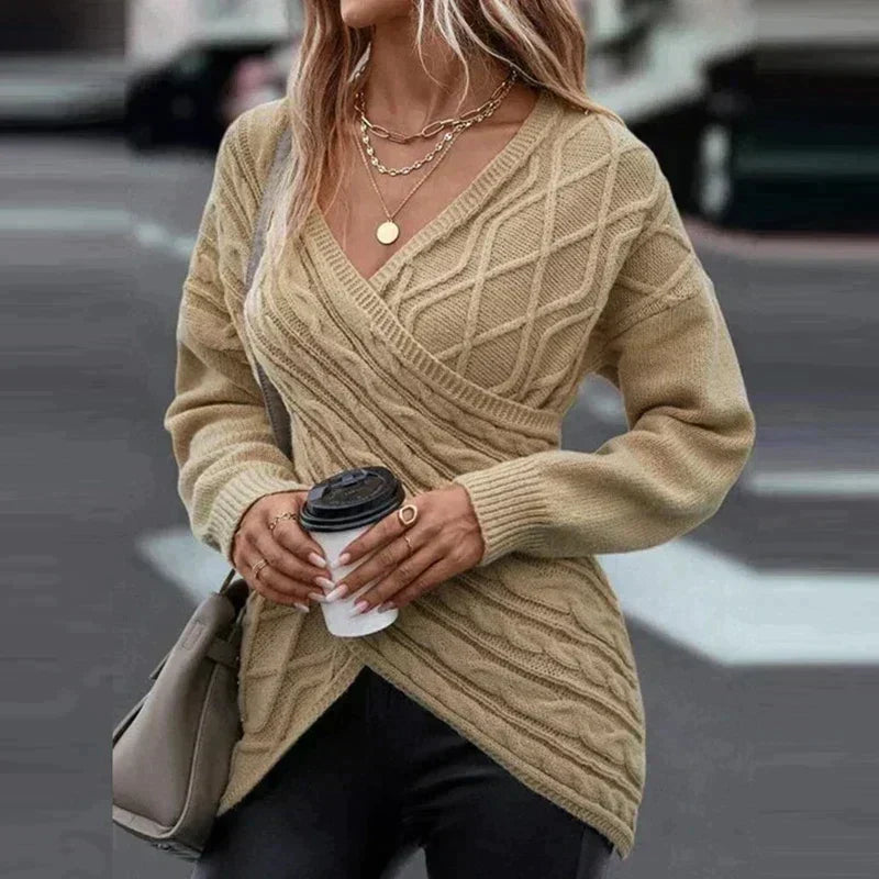 Sonja-Belle Cable Wrap Front Sweater