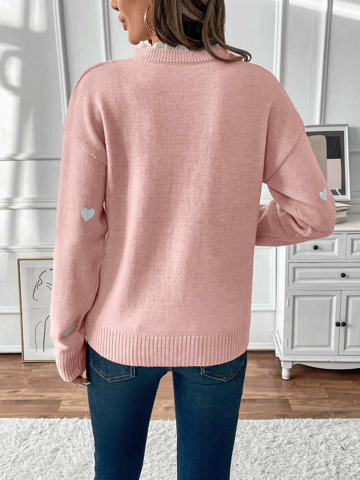 Sabine Heart Print Lace V-Neck Sweater