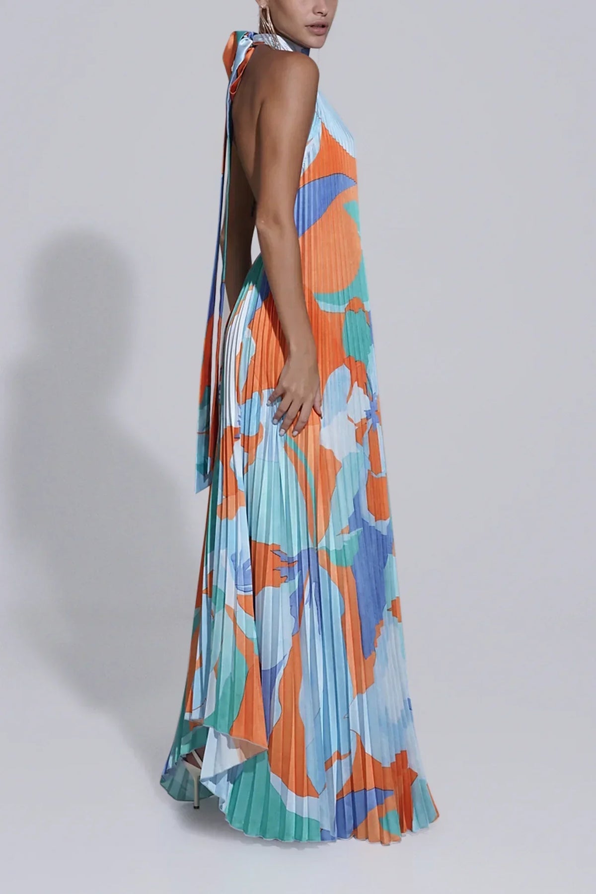 Wedding Guest Dress - Halter Pleated Maxi