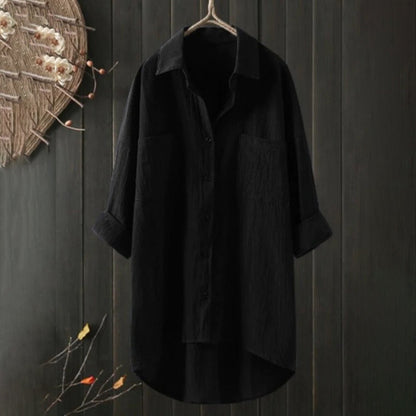 Women's Long Shirt with Front Pockets and Loose Fit