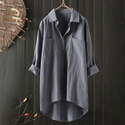Women's Long Shirt with Front Pockets and Loose Fit