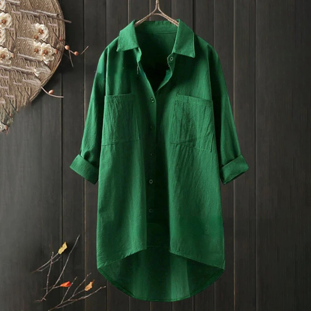 Women's Long Shirt with Front Pockets and Loose Fit