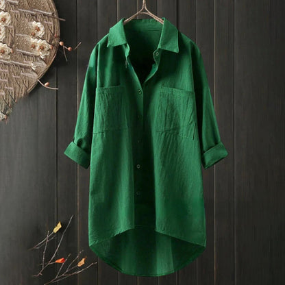 Women's Long Shirt with Front Pockets and Loose Fit