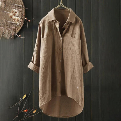 Women's Long Shirt with Front Pockets and Loose Fit
