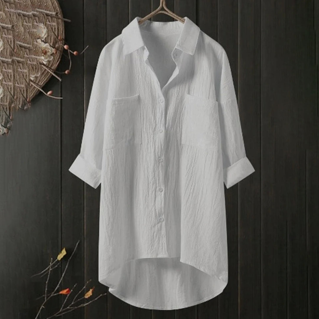 Women's Long Shirt with Front Pockets and Loose Fit