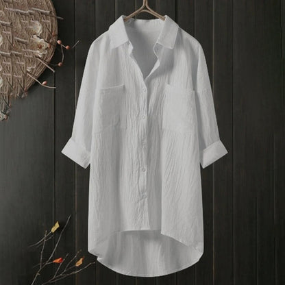Women's Long Shirt with Front Pockets and Loose Fit