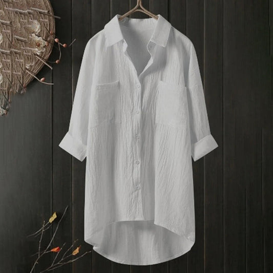 Women's Long Shirt with Front Pockets and Loose Fit