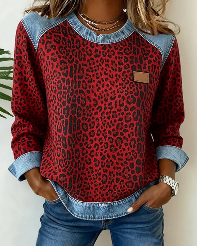 Noa-Rose Leopard Denim Trim Sweatshirt