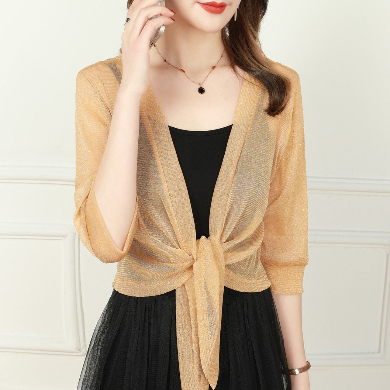 Pearl | Women's Sheer Tie Front Cardigan Open Front Cover Up