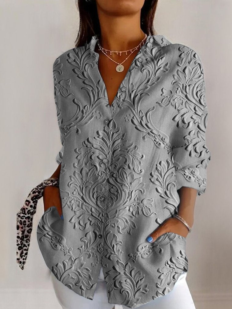 Elegant Women's Shirt with Embossed Floral Design – Stylish and Modern